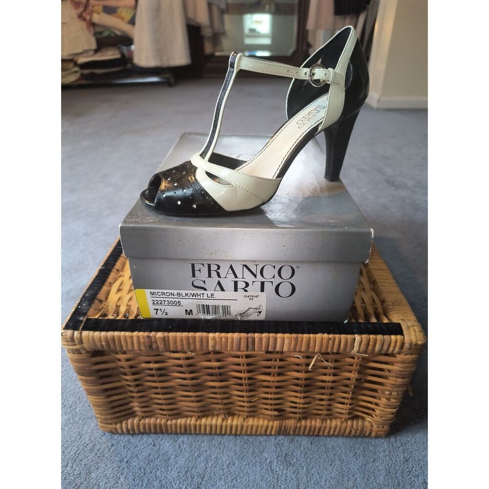 Franco Sarto Black Leather Strappy Heeled Sandals - Size 7.5- NIb, quiet luxury